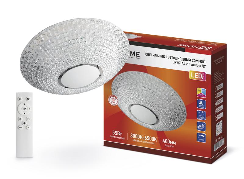 Светильник светодиодный COMFORT CRYSTAL 55Вт 3000-6500К 4400лм 230В 400х100мм с пультом ДУ IN HOME 4690612034898