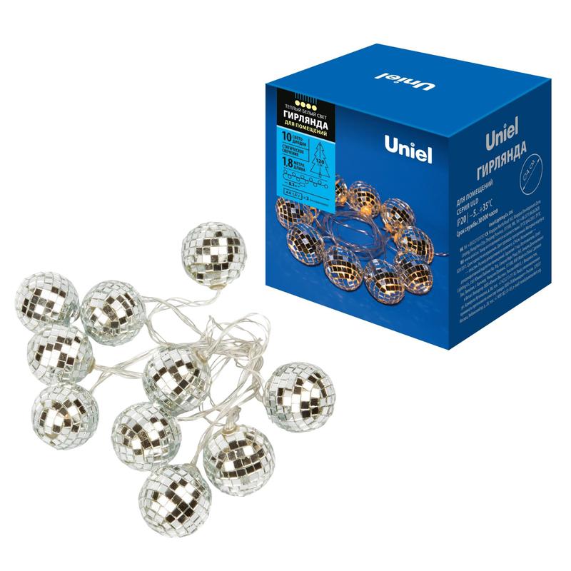 Гирлянда ULD-S1800-010/STB/3AA WARM WHITE IP20 DISCOBALLS "Диско" 3AA (не в/к) 1.8м 10 LED тепл. свет. провод прозр. Uniel UL-00008423
