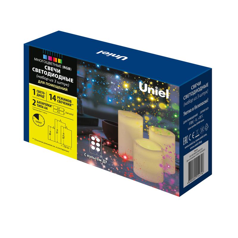 Фигура ULD-F052 RGB RC CANDLE SET3 "Свеча" на батарейках 2АА (не в/к) 1 LED RGB свет gульт ДУ (в/к) (уп.3шт) Uniel UL-00007259