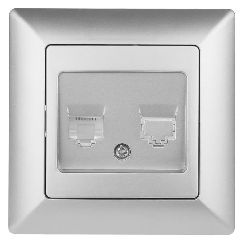 Розетка телефонная 1-м СП Solo 4-302-03 RJ11 алюм. Intro Б0043377