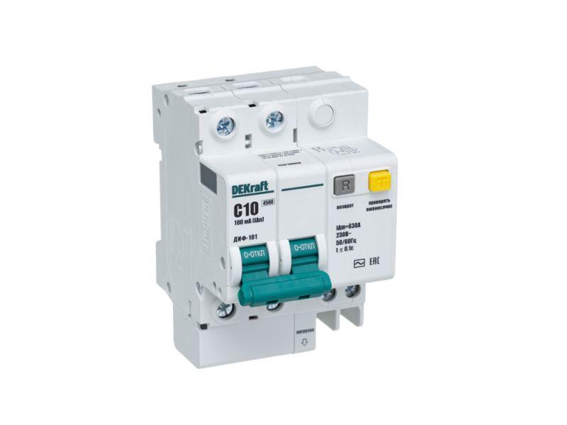 Выключатель автоматический дифференциального тока 2п C 10А 100мА тип AC 4.5кА ДИФ-101 DEKraft 15010DEK