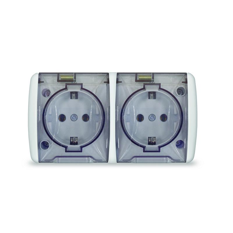 Розетка 2-м ОП Клио 16А IP54 с заземл. с прозр. крышкой бел. Universal К2232