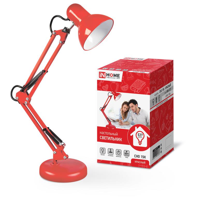 Светильник настольный СНО 15К 60Вт E27 230В под лампу на основании красн. (кор.) IN HOME 4690612035833