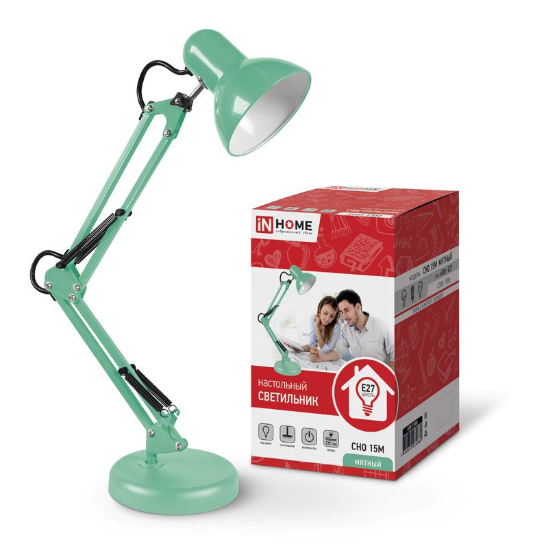 Светильник настольный СНО 15М 60Вт E27 230В под лампу на основании мятн. (кор.) IN HOME 4690612035864