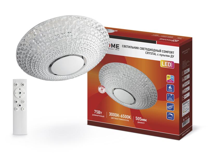 Светильник светодиодный COMFORT CRYSTAL 75Вт 3000-6500К 6000лм 230В 505х125мм с пультом ДУ IN HOME 4690612034782
