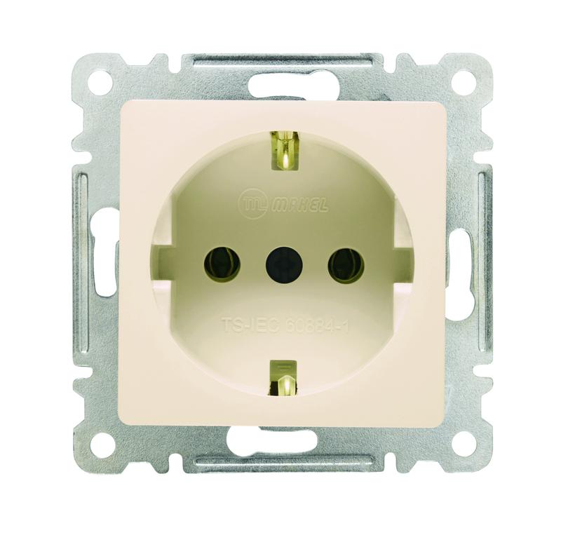 Розетка 1-м СП Lillium 10А с заземл. с панелью механизм крем. Makel 30010028