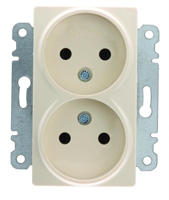 Розетка 2-м СП Lillium 10А без заземл. с панелью механизм крем. Makel 30010017