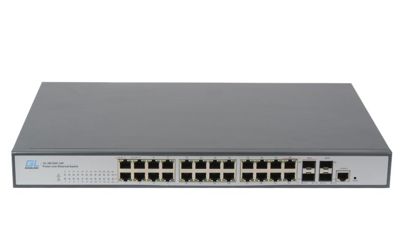 Коммутатор управляемый L2 PoE 24 Base-T 1000Мбит/с портов 802.3af/at 4 combo Base-TX/SFP 1000Мбит/с 1U 19дюйм 220В суммарная мощность 400Вт NIKOMAX GL-SW-G204-24P