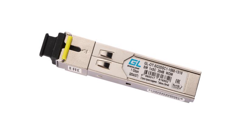 Модуль SFP WDM 1Гбит/с одно волокно SM SC Tx:1550/Rx:1310нм 20дБ до 40км DDM NIKOMAX GL-OT-SG20SC1-1550-1310