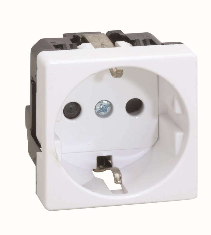 Розетка 1-м СП 2мод. Simon 27 16А 250В 2п с заземл. защ. шторки винтов. клеммы широкий модуль механизм бел. Simon 27472-65