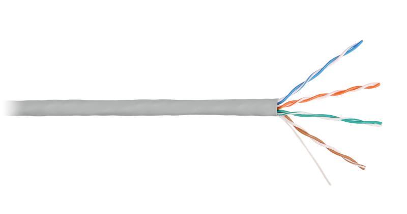 Кабель U/UTP кат.5E (класс D) 4 пары 24 AWG (0.50мм) тест по ISO/IEC 100МГц ОЖ BC чистая медь внутр. LSZH нг(А)-HFLTx гарантия 5лет/15лет системн. свет. сер. (уп.305м) NIKOLAN NKL 4100C-GY