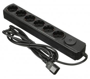 Удлинитель с сетевым фильтром 6х3м с заземл. 10А IP20 вилка для ИБП черн. IPPON 1192688