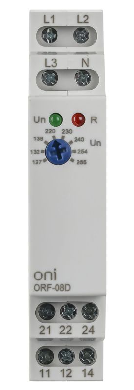 Реле фаз ORF-08D 3ф 2 конт. 127-265В AC с контр. нейтр. ONI ORF-08D-127-265VAC