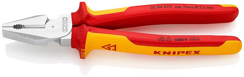 Плоскогубцы комбинированные особой мощности VDE L-225мм хром. Knipex KN-0206225