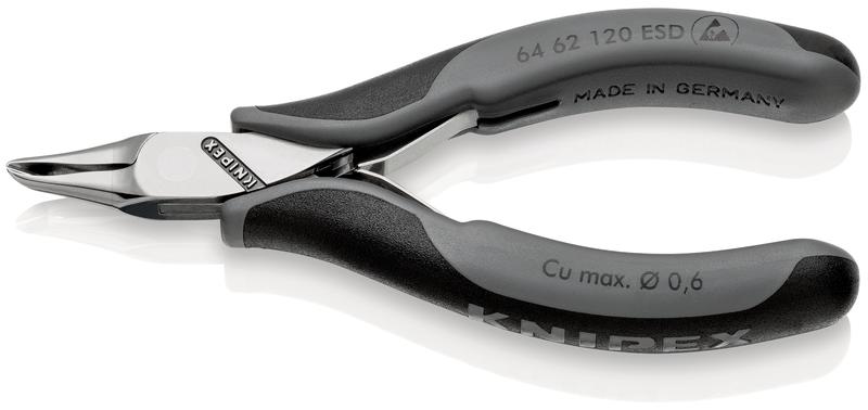 Кусачки торцевые ESD антистатические узкие режущие кромки с маленькой фаской под 65град. с пружиной L-120мм Knipex KN-6462120ESD