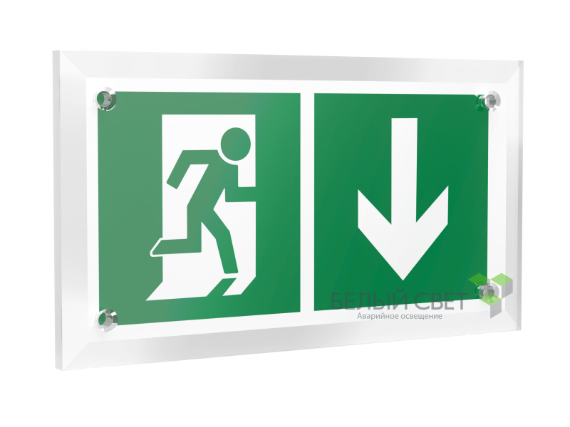 Знак безопасности PT-12228.E39"Указ. двери эвакуац. выхода (прав.)" Белый свет a17896