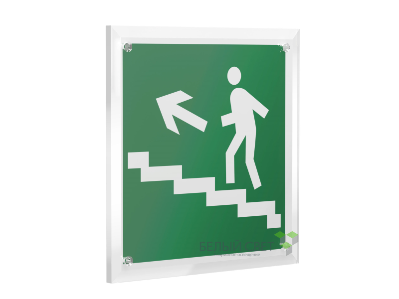 Знак безопасности PT-22228.E16"Напр. к эвакуац. выходу по лестн. вверх (лев.)" Белый свет a21594