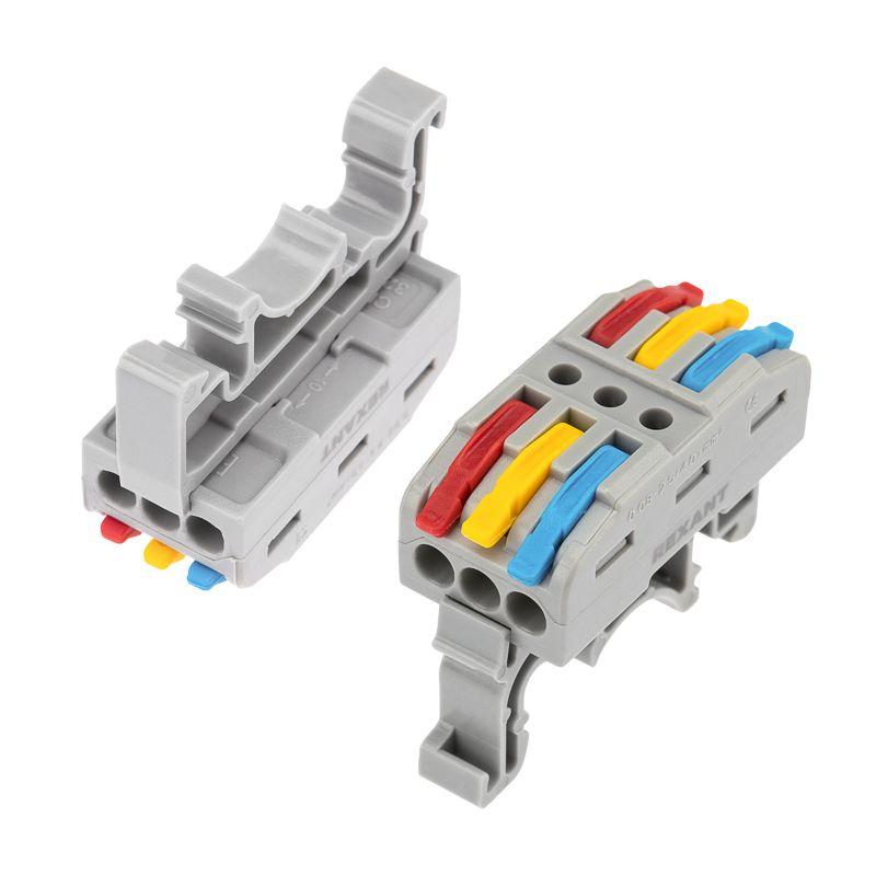 Клемма строительно-монтажная СМК проходная 222-423D 3п 0.08-4кв.мм с креплением на DIN-рейку сер. (уп.50шт) Rexant 07-5238