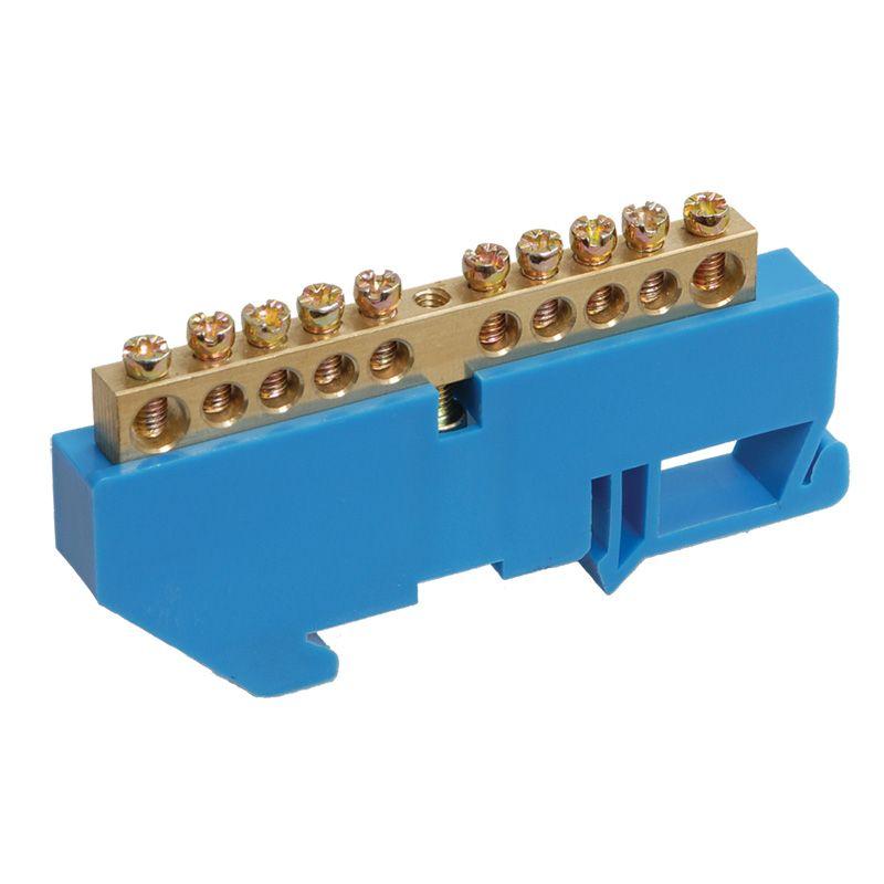 Шина "N" нулевая с синим изолятором на DIN-рейку 6x9мм стойка бол. 10 групп Rexant 11-2341