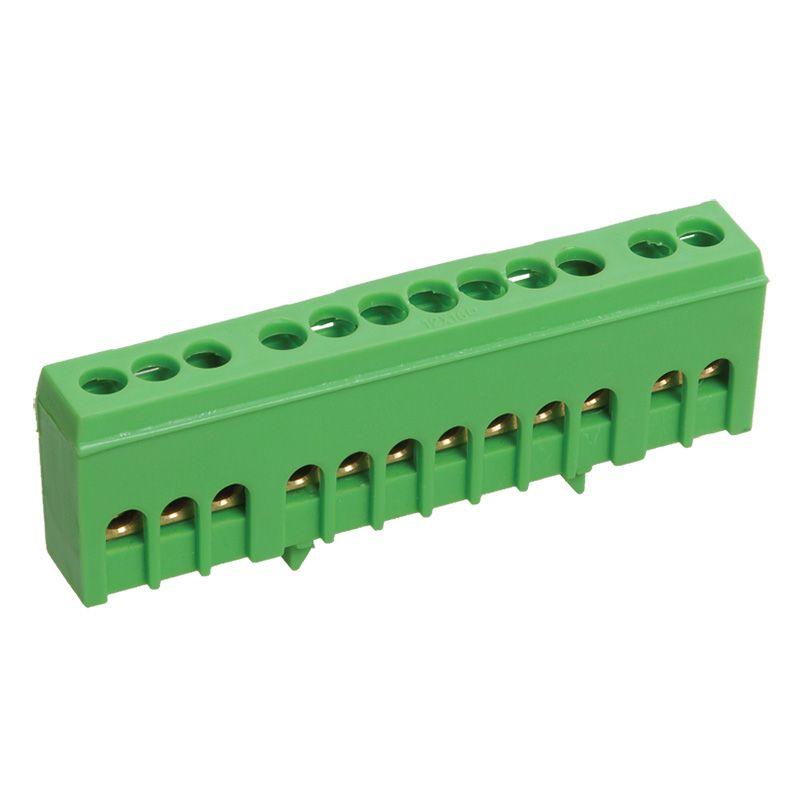 Шина PE "земля" в корпусном зел. изоляторе на DIN-рейку 6x9мм 12 групп Rexant 11-2322