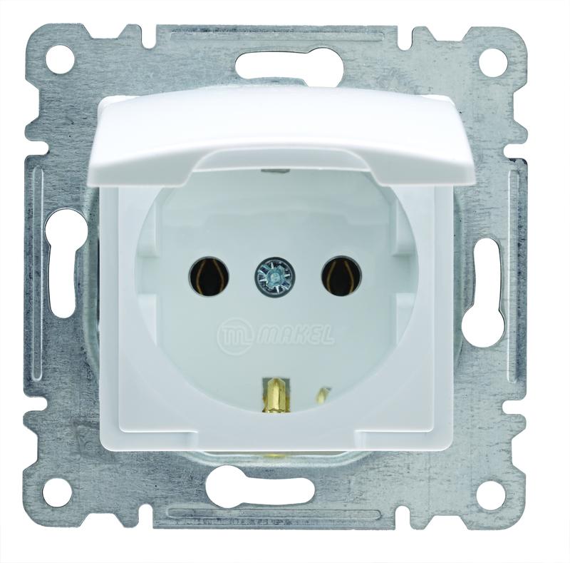 Розетка СП Lillium 10А с заземл. с крышкой с панелью механизм бел. Makel 30001029