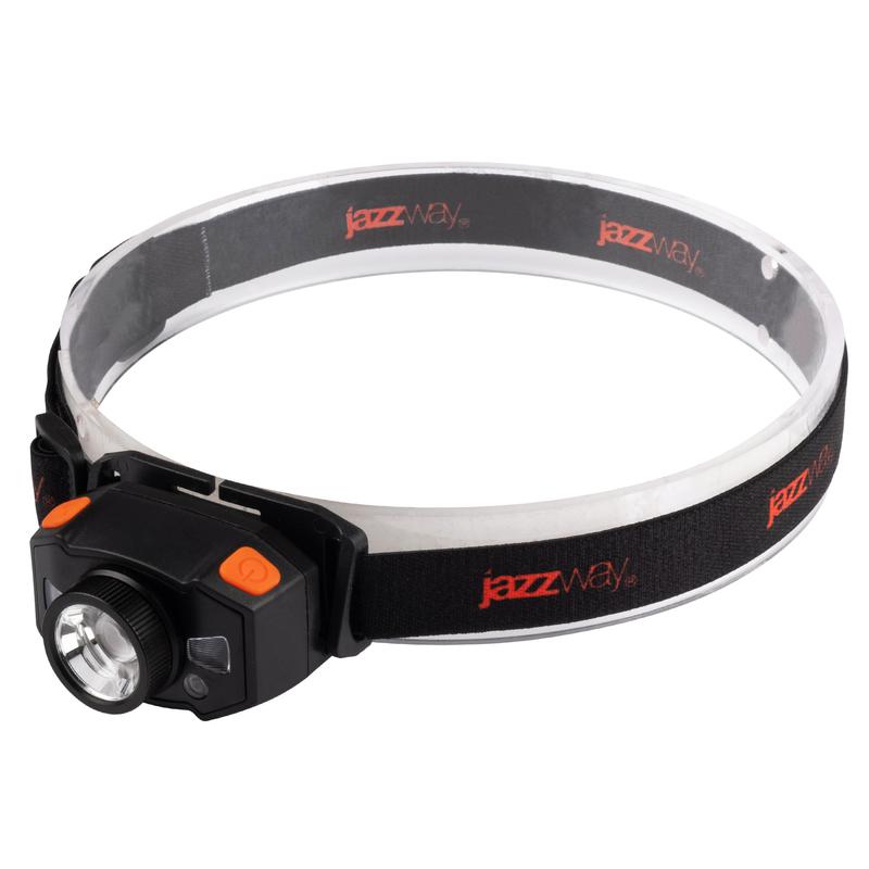 Фонарь аккумуляторный налобный AccuH1-L5WZ-og zoom LED 5Вт + 2хRED SMD IP54 5 режимов: 100проц. 180лм 3.5ч/50проц. 110лм 5.5ч/30проц. 65лм 15ч/красн. 28ч/мигающ. красн. 12ч аккум. 0.8А.ч управл. жестами черн./оранж. JazzWay 5036611