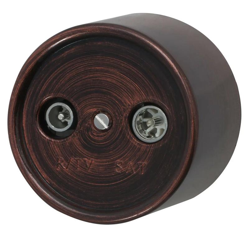 Розетка телевизионная оконечная TV/R/SAT 1-м ОП Лизетта 10А IP20 ретро ABS-пластик медн. век Bironi B1-305-16