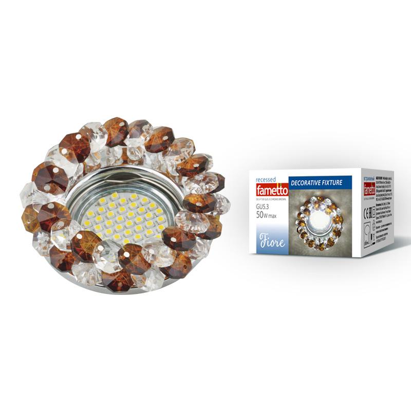 Светильник встраиваемый DLS-F130 GU5.3 CHROME/BROWN без лампы GU5.3 метал. хром отделка стекло корич. Fametto UL-00003238