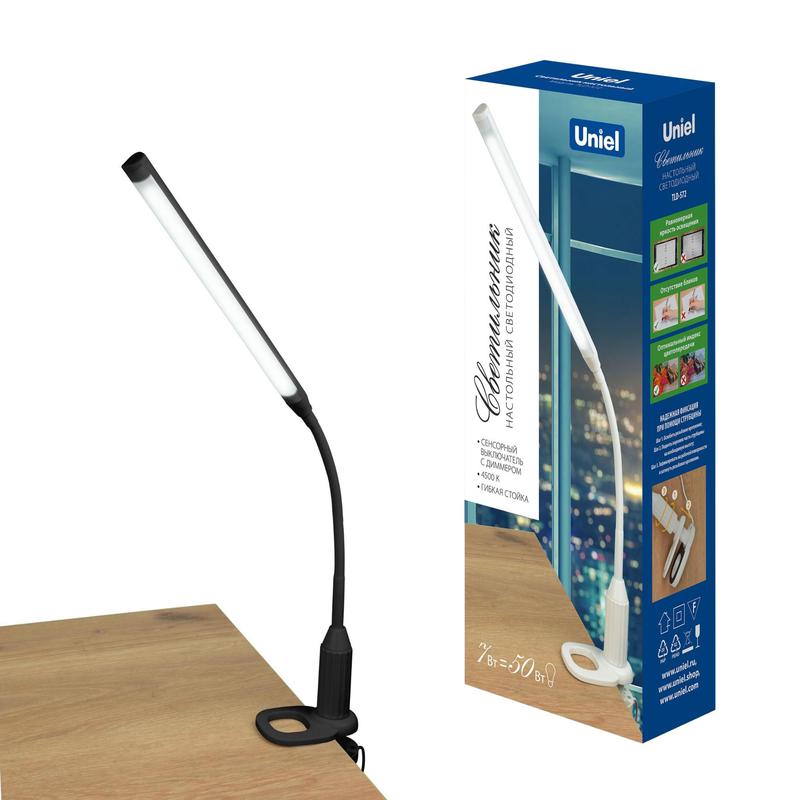 Светильник светодиодный TLD-572 Black/LED/500Lm/4500K/Dimmer настольный на струбцине 7Вт сенс. выкл. диммер. черн. Uniel UL-00008664