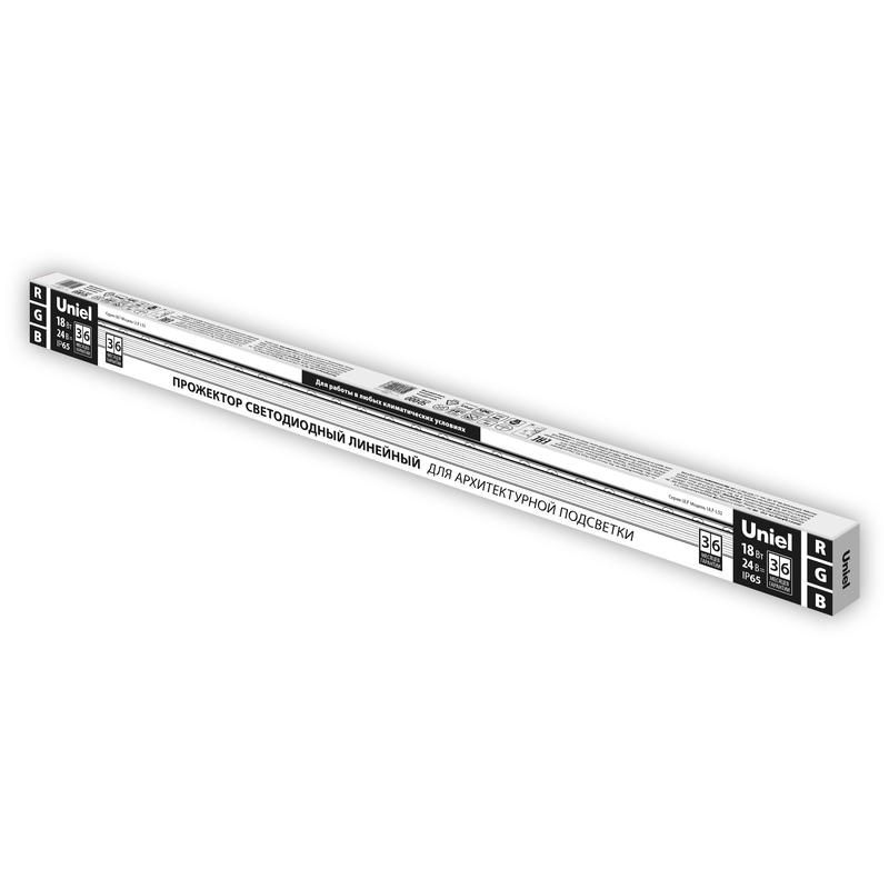 Прожектор светодиодный ULF-L52-18W/RGB/L100 DC24V IP65 SILVER линейный 1000мм RGB DC24V алюм. Uniel UL-00008364