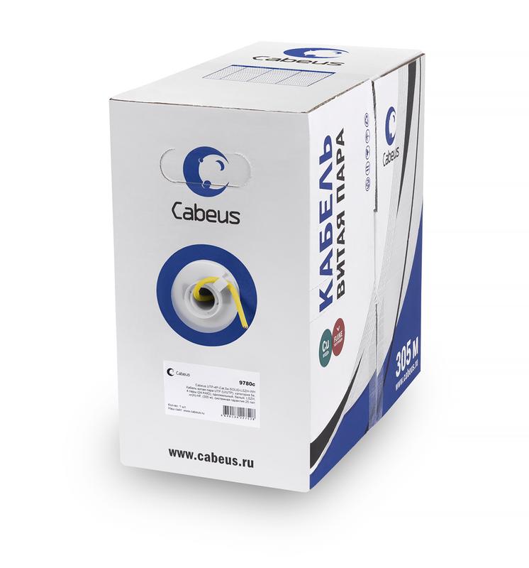 Кабель витая пара U/UTP кат.5E 4х2х24AWG solid LSZH нг(А)-HF UTP-4P-Cat.5e-SOLID-LSZH-YL желт. (уп.305м) Cabeus 9780c