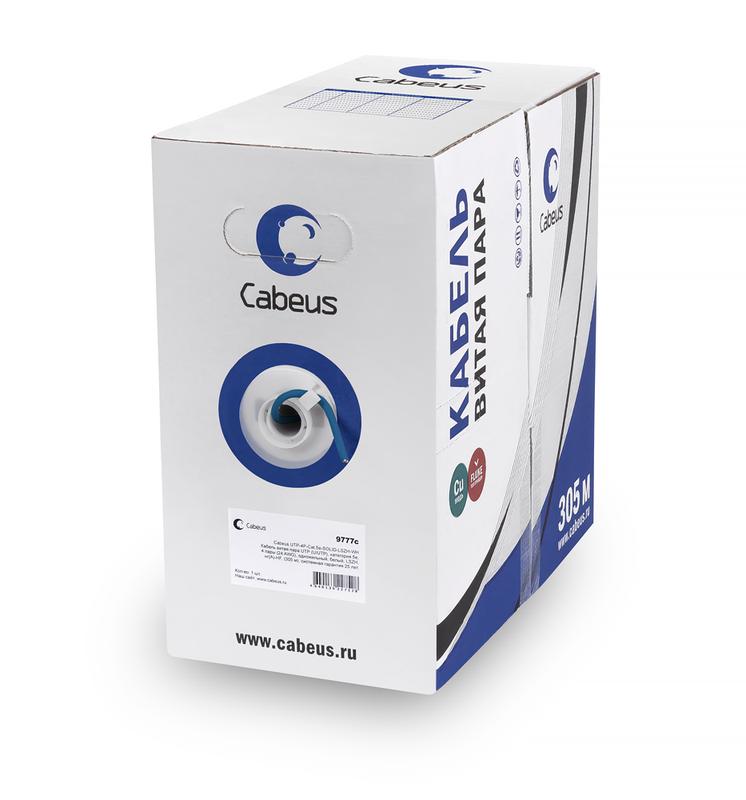 Кабель витая пара U/UTP кат.5E 4х2х24AWG solid LSZH нг(А)-HF UTP-4P-Cat.5e-SOLID-LSZH-BL син. (уп.305м) Cabeus 9777c