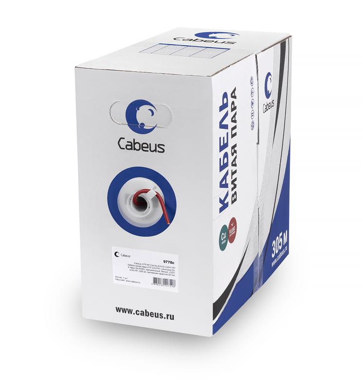 Кабель витая пара U/UTP кат.5E 4х2х24AWG solid LSZH нг(А)-HF UTP-4P-Cat.5e-SOLID-LSZH-RD красн. (уп.305м) Cabeus 9778c