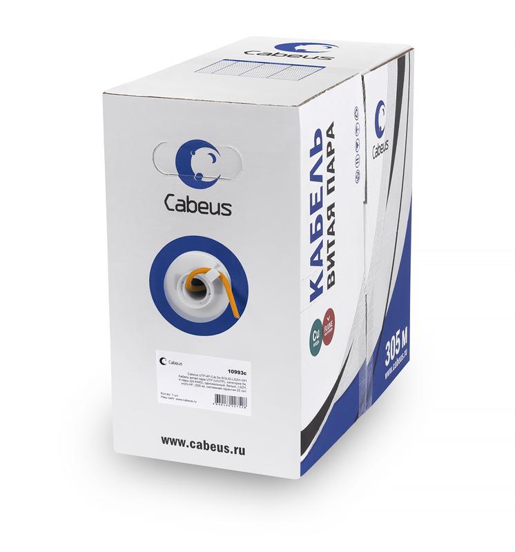 Кабель витая пара U/UTP кат.6 4х2х23AWG solid LSZH нг(А)-HF UTP-4P-Cat.6-SOLID-LSZH (уп.305м) Cabeus 7259c
