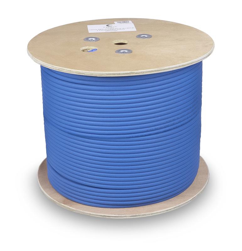 Кабель витая пара S/FTP кат.8 4х2х23AWG solid LSZH нг(А)-HF SSTP-4P-Cat.8-SOLID-IN-LSZH-BL син. (уп.305м) Cabeus 7750c