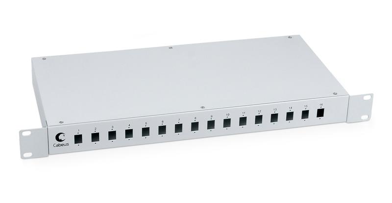Кросс бокс оптический 19дюйм на 16 SC (LCduplex) со сплайс-кассетой и КДЗС (без пигтейлов и проходных адаптеров) FO-19-16SC Cabeus 7035c