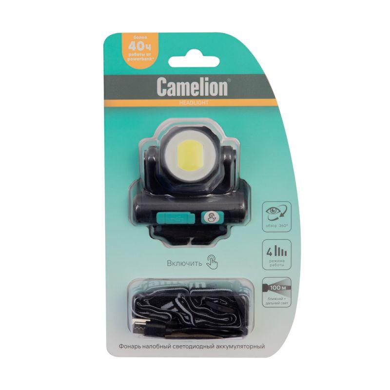 Фонарь налобный LED53402 аккум. 3.7В COB+LED 3.5Вт 4 реж. Type-C блист черн. Camelion 15751