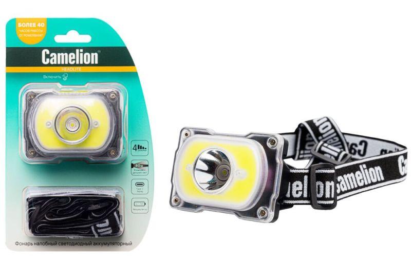 Фонарь налобный LED53407 аккум. 3.7В XPE+COB LED 5Вт 4 реж. Type-C блист черн. Camelion 15758