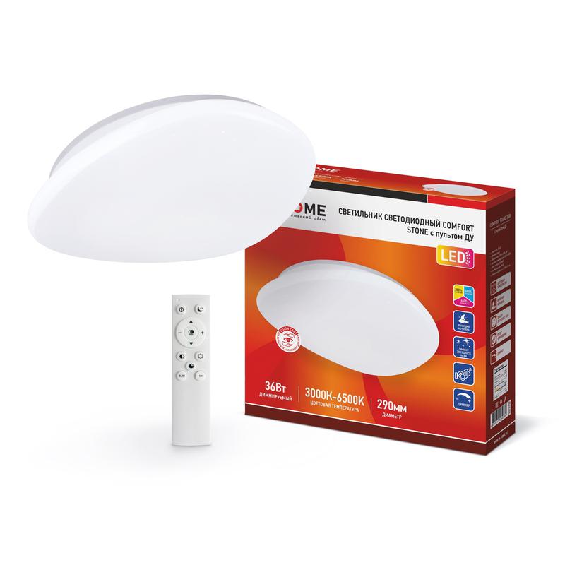 Светильник светодиодный COMFORT STONE 36Вт 3000-6500К 2900лм 230В 290х70мм с пультом ДУ IN HOME 4690612034584