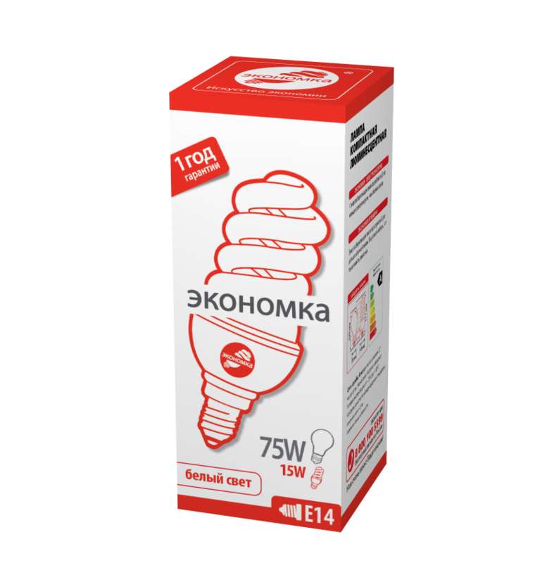 Лампа люминесцентная компакт. SPC 15Вт E14 спиральная 4200К Т3 ЭКОНОМКА LKsmSPC15wE1442eco