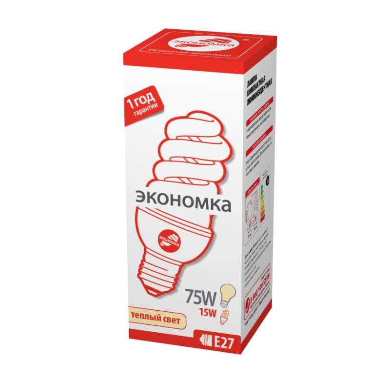 Лампа люминесцентная компакт. SPC 15Вт E27 спиральная 2700К Т3 ЭКОНОМКА LKsmSPC15wE2727eco_1