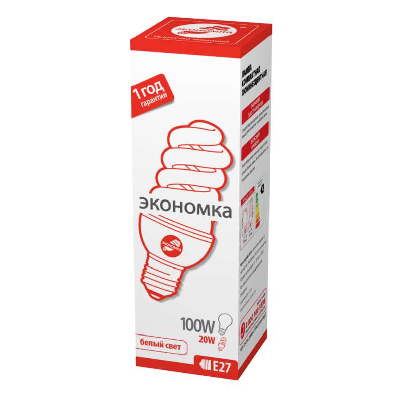 Лампа люминесцентная компакт. SPC 20Вт E27 спиральная 4200К Т3 ЭКОНОМКА LKsmSPC20wE2742eco_1