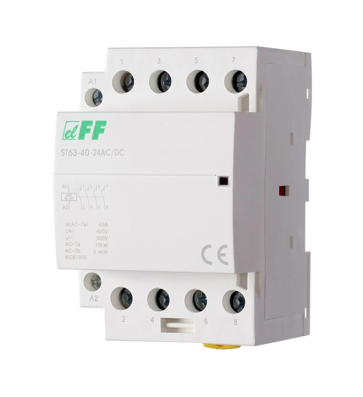 Контактор модульный ST63-40-24 AC/DC кат. 24В AC/DC 4НО 6.4Вт 3мод. монтаж на DIN-рейку F&F EA13.001.024