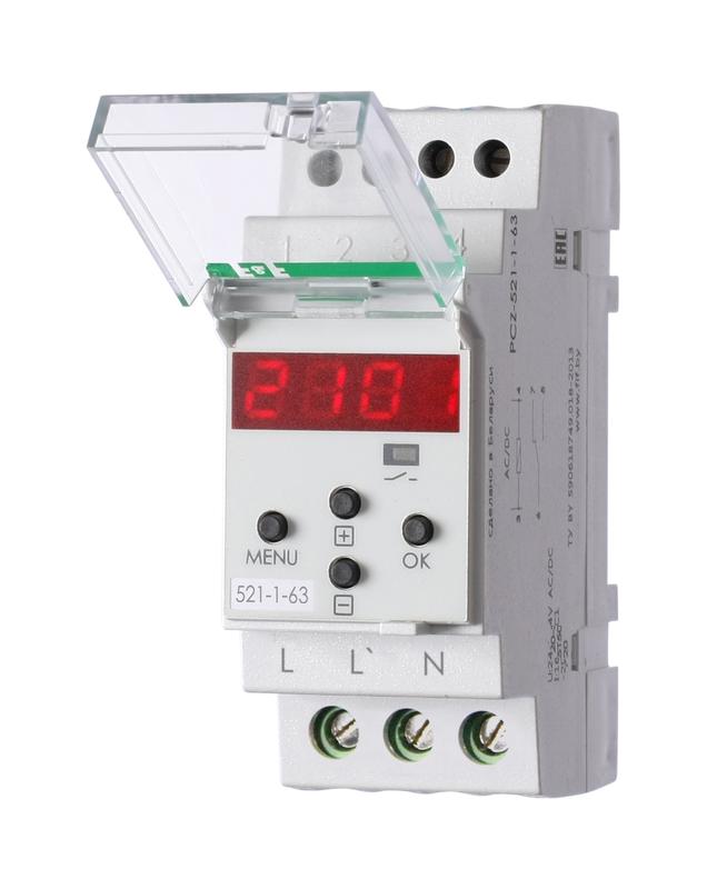 Реле времени одноканальное PCZ-521-1-63 суточный и недельный циклы макс. 63А 100-264В AC/DC 1NO IP20 1канал-150пар монтаж на DIN-рейке F&F EA02.002.020 F&F