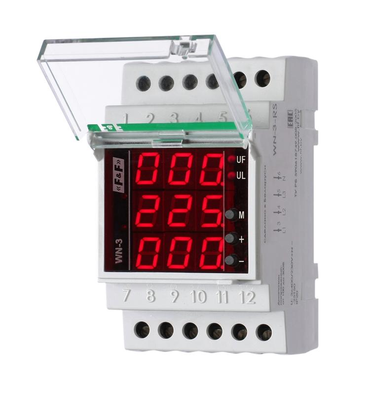 Указатель напряжения 3ф WN-3-RS 20-450В RS-485/ModbusRTU цифровая индикация 3 модуля монтаж на DIN-рейке F&F EA04.007.057