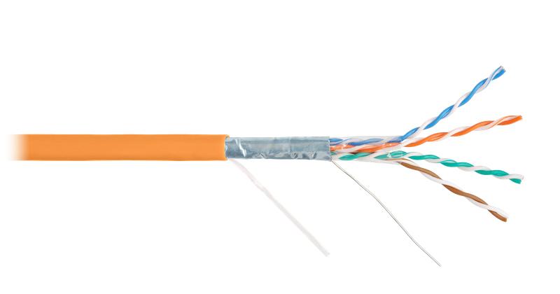 Кабель витая пара F/UTP кат.5E 4х2х24AWG solid LSZH оранж. (уп.305м) NIKOLAN NKL 2200C-OR