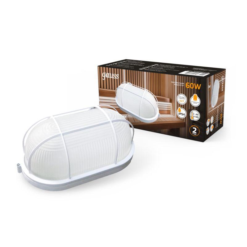 Светильник "Банник" 60Вт E27 IP54 105х85х212мм НБП овал настенно-потолочный с решеткой GAUSS 926602216