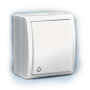 Выключатель кнопочный 1-кл. ОП Simon15 IP54 с симв. "звонок" с подсветкой бел. 1594160-030