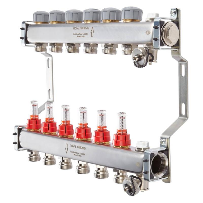 Коллектор в сборе с расходомерами 1дюйм ВР-3/4дюйм НР 11 выходов RTE 52.111 нерж. Royal Thermo НС-1080960