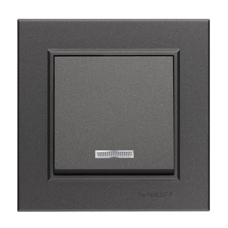 Переключатель 1-кл. СП Karea 10А IP20 дым. с подсветкой Makel 56050025